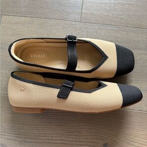 Vivaia Margot Mary Jane women’s flats- nude peach and black -square toe- size 38